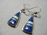 Superlative Vintage Native American Navajo Lapis Turquoise Sterling Silver Earrings-Nativo Arts