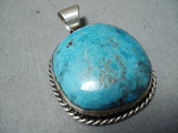 Exceptional Vintage Native American Navajo Pilot Mountain Turquoise Sterling Silver Pendant Old-Nativo Arts
