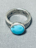 Beautiful Vintage Signed Native American Navajo Pilot Mountain Turquoise Sterling Silver Ring-Nativo Arts