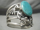 Huge Frog Vintage Native American Navajo Green Turquoise Sterling Silver Bracelet Old-Nativo Arts