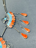 Glorious Vintage Native American Zuni Turquoise Sunface Sterling Silver Necklace-Nativo Arts