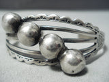 Early Huge Ball Vintage Native American Navajo Sterling Silver Bracelet Cuff Old-Nativo Arts