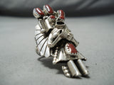 Dramatic Navajo Coral Sterling Silver Kachina Ring Native American-Nativo Arts
