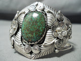 Huge Authentic Vintage Native American Navajo Green Turquoise Leaf Sterling Silver Bracelet-Nativo Arts