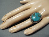 Exquisite Vintage Native American Navajo Pilot Mountain Turquoise Sterling Silver Ring-Nativo Arts