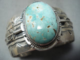 Very Detailed! Vintage Native American Navajo #8 Turquoise Sterling Silver Feather Bracelet-Nativo Arts