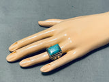 Outstanding Vintage Native American Navajo Kingman Turquoise Square Sterling Silver Ring-Nativo Arts