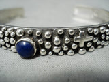 Detailed Douglas Native American Navajo Lapis Sterling Silver Cross Bracelet-Nativo Arts
