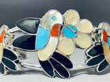 Native American Beautiful Hummingbird Vintage Navajo Turquoise Sterlijng Silver Bracelet-Nativo Arts