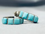 Superb Vintage Native American Zuni Blue Gem Sterling Silver Hoop Earrings-Nativo Arts