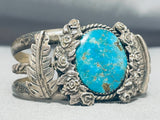 Signed Vintage Native American Navajo Old Kingman Turquoise Sterling Silver Bracelet-Nativo Arts