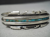 Thick Sturdy Vintage Native American Navajo Green Turquoise Heishi Sterling Silver Bracelet Old-Nativo Arts