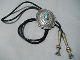 Marvelous Vintage Native American Navajo Sleeping Beauty Turquoise Sterling Silver Bolo Tie Old-Nativo Arts