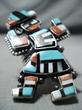 Spectacular Native American Navajo Inlay Turquoise Coral Jet Sterling Silver Rainbow Man Ring-Nativo Arts
