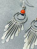 Exquisite Native American Navajo Coral Sterling Silver Earrings-Nativo Arts