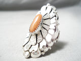 Incredible Navajo Coral Sterling Silver Ring Old Native American-Nativo Arts