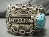 Deepest Stamp Vintage Native American Navajo Heavy Sterling Silver Turquoise Bracelet Old-Nativo Arts