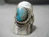 Amazing Huge Vintage Native American Navajo Blue Turquoise Sterling Silver Ring Old-Nativo Arts