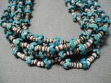 Native American Very Important!! Very Rare Zig Zag Turquoise Sterling Silver Heishi Necklace Old-Nativo Arts