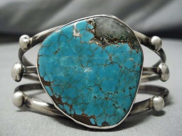 Important Vintage Native American Navajo #8 Turquoise Sterling Silver Bracelet Old-Nativo Arts