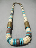 Native American Authentic Vintage Santo Domingo Tony Aguilar Sr Turquoise Brass Necklace-Nativo Arts