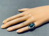 Fabulous Vintage Native American Navajo Signed Blue Gem Turquoise Sterling Silver Ring-Nativo Arts