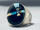 Huge Nightsky Turquoise Native American Navajo Sterling Silver Sun Ring-Nativo Arts