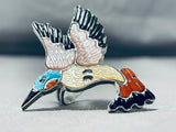 Adorable Native American Zuni Mother Of Pearl Sterling Silver Hummingbird Ring Signed T. Pinto-Nativo Arts
