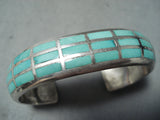 Native American Sensational Vintage Zuni Blue Gem Turquoise Sterling Silver Bracelet Old-Nativo Arts