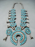 Women's Signed Vintage Native American Navajo Turquoise Sterling Silver Squash Blossom Necklace-Nativo Arts