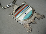 Best Vintage Native American Navajo Toad Inlay Sterling Silver Turquoise Lapis Necklace-Nativo Arts