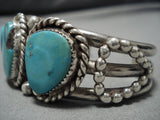 Amazing Vintage Native American Navajo Pilot Mntn Turquoise Sterling Silver Bracelet Old Cuff-Nativo Arts