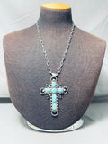 Massive Cross Vintage Native American Navajo Turquoise Sterling Silver Cross Necklace-Nativo Arts