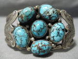 Important Vintage Native American Navajo Smokey Bisbee Turquoise Sterling Silver Bracelet Old-Nativo Arts