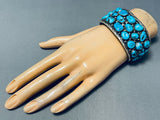 Heavy Vintage Native American Navajo Turquoise Sterling Silver Leaf Bracelet Cuff-Nativo Arts