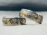 More Involved Detail Vintage Native American Navajo Sterling Silver Gold Earrings-Nativo Arts
