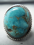 Exquisite Vintage Native American Navajo Pilot Mountain Turquoise Sterling Silver Ring-Nativo Arts