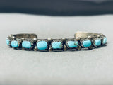 Fabulous Vintage Native American Navajo Kingman Turquoise Squares Sterling Silver Bracelet-Nativo Arts