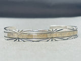 Dramatic Native American Navajo Sterling Silver And 14k Gold Signed Bracelet-Nativo Arts