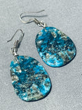 Native American Beautiful Santo Domingo Turquoise Slab Sterling Silver Earrings-Nativo Arts