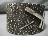 Native American Thick Heavy Hand Tooled Sterling Silver Cross Bracelet Cuff 112 Grams!-Nativo Arts