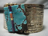 One Of The Best Vintage Native American Navajo Center Inlay Turquoise Sterling Silver Bracelet-Nativo Arts