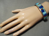 Colorful Native American Navajo Inlay Turquoise Lapis Coral Sterling Silver Bracelet-Nativo Arts