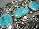 Fantastic Vintage Native American Hopi Blue Gem Turquoise Sterling Silver Buckle-Nativo Arts