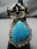 Important Detailed Kachina Blue Turquoise Sterling Silver Native American Ring-Nativo Arts