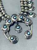 Important Vintage Native American Navajo Old Kingman Turquoise Sterling Silver Bear Paw Necklace-Nativo Arts
