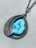 Cute Vintage Native American Navajo Blue Turquoise Sterling Silver Necklace Old-Nativo Arts