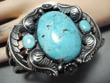 Leaves Galore!! Vintage Native American Navajo Blue Diamond Turquoise Sterling Silver Bracelet-Nativo Arts