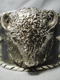 So Heavy Huge Native American Navajo Buffalo Sterling Silver Bracelet-Nativo Arts