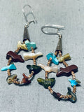 Native American Extremely Intricate Vintage Navajo Turquoise Animal Sterling Silver Earrings-Nativo Arts